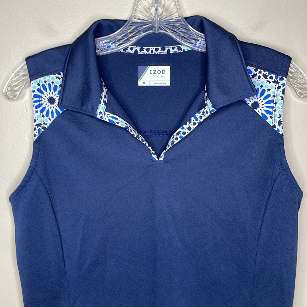 IZOD GOLF Sleeveless Shirt Blue Popover Shirt Collar V Neck Medium - Picture 3 of 9
